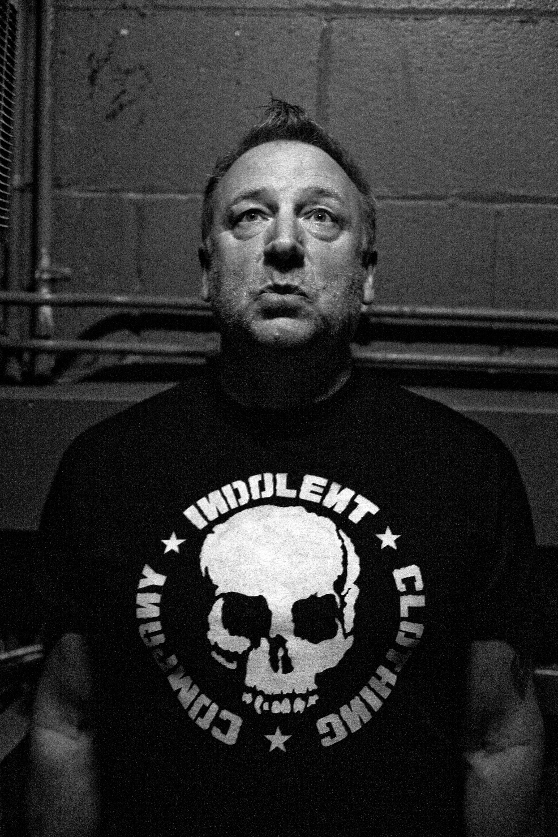 Peter Hook on the stairway to the stage pre Closer Concert at Factory Manchester. 18 5 2011.Portrait by William Ellis from a photo essay.